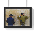 Rabbi and soldier praying at Western Wall (Kotel) in Jerusalem — Framed Horizontal Poster